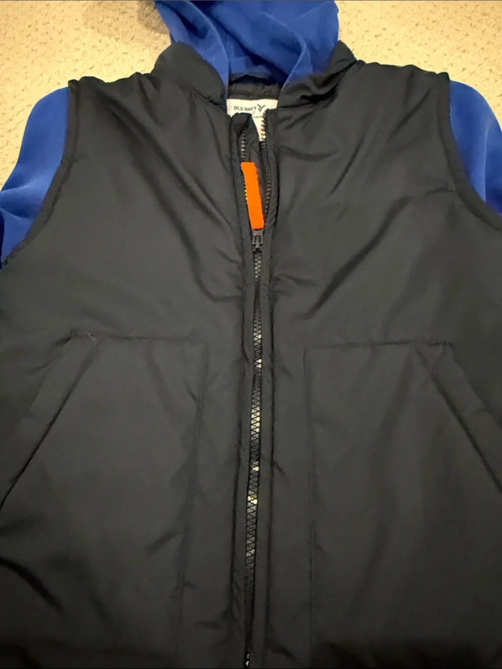 Old Navy Blue Hoodie with Black Puffer Vest